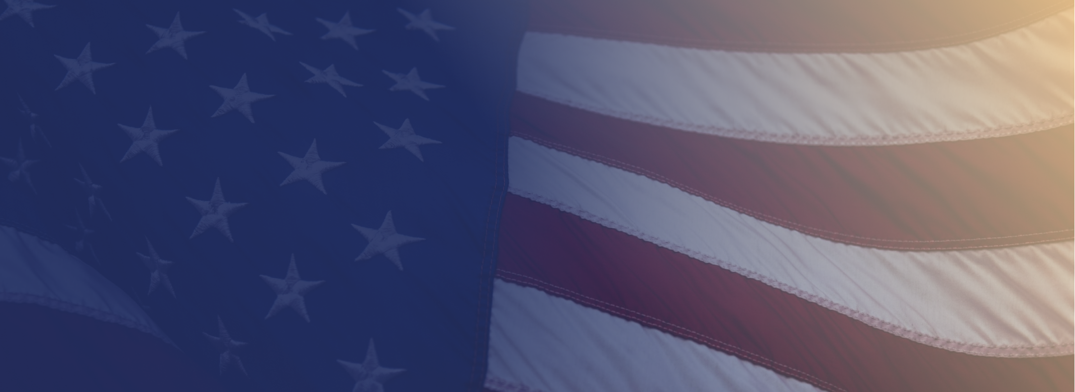 american flag banner with text and logo in foreground